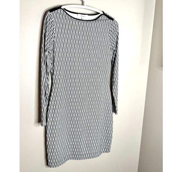 Reiss Black White Geometric Dress Size 6 Textured Long Sleeve Sheath - Picture 3 of 7